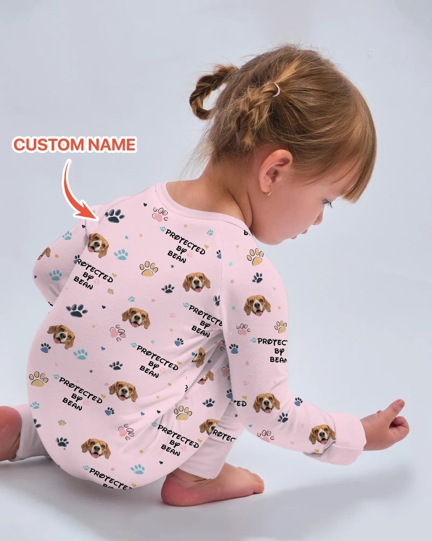 Custom Dogs Photo "Protected By" Convertible Zippered Romper