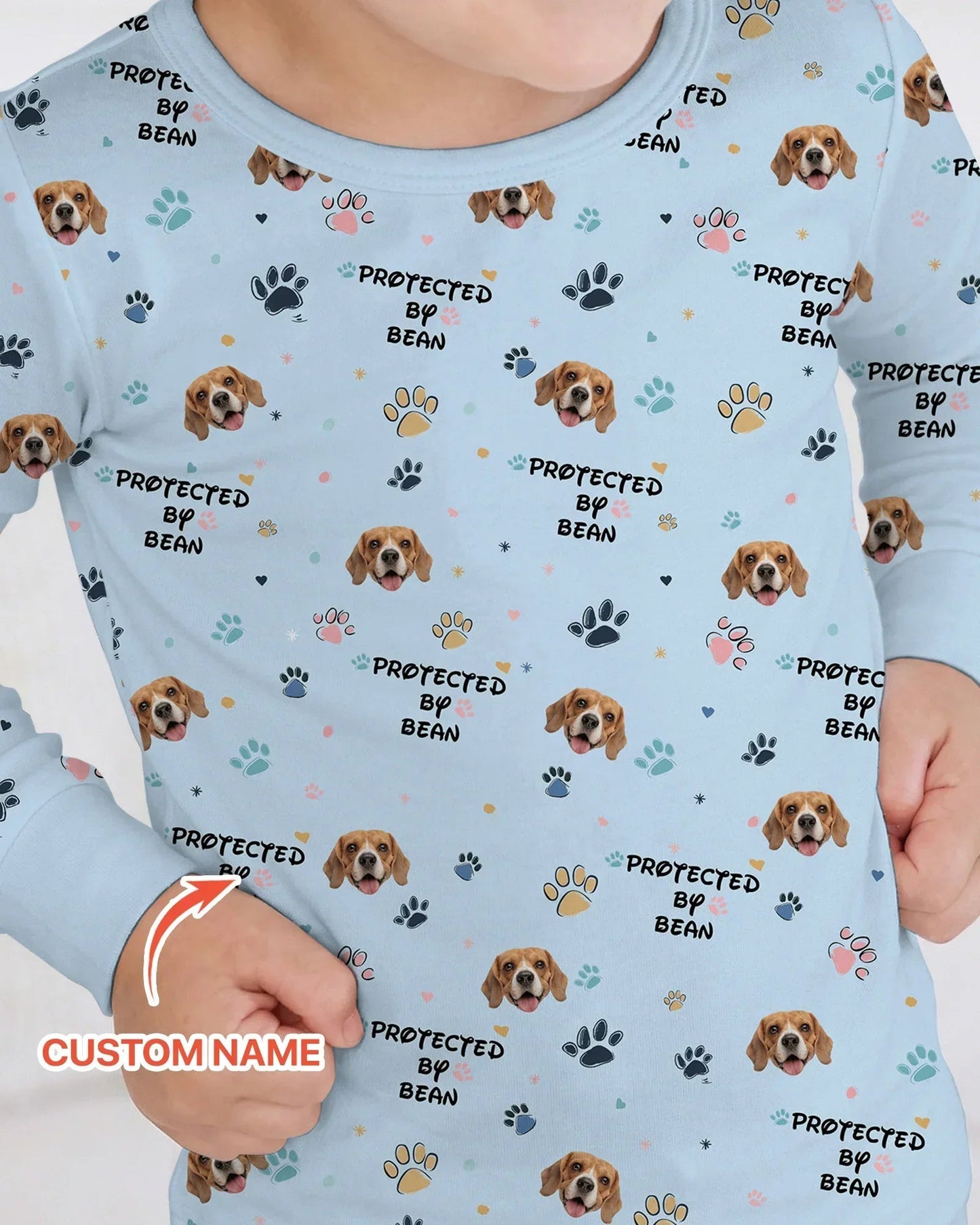 Custom Dogs Photo "Protected By" Two Piece Long Sleeve Pajama Set
