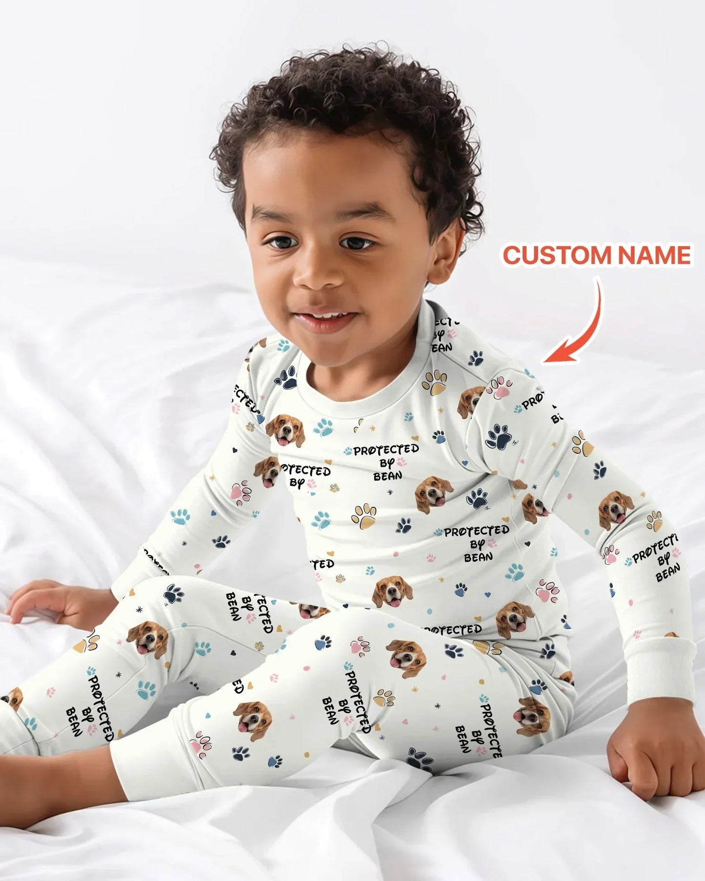 Custom Dogs Photo "Protected By" Two Piece Long Sleeve Pajama Set