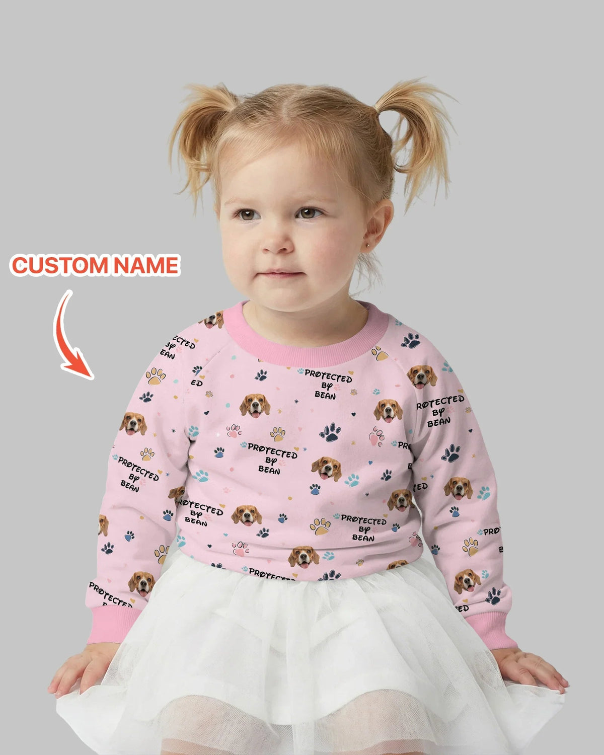 Custom Dog Photo Pattern "Protected By" Crewneck Sweatshirt