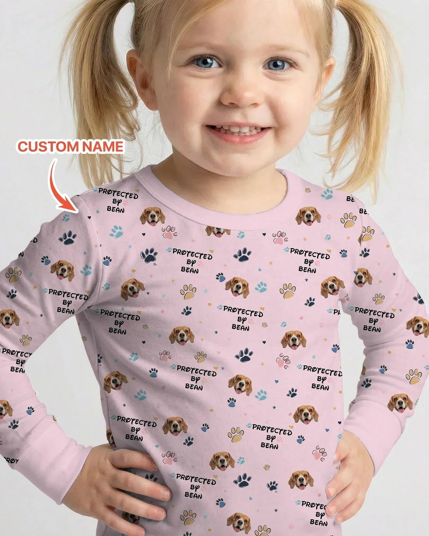 Custom Dogs Photo "Protected By" Two Piece Long Sleeve Pajama Set
