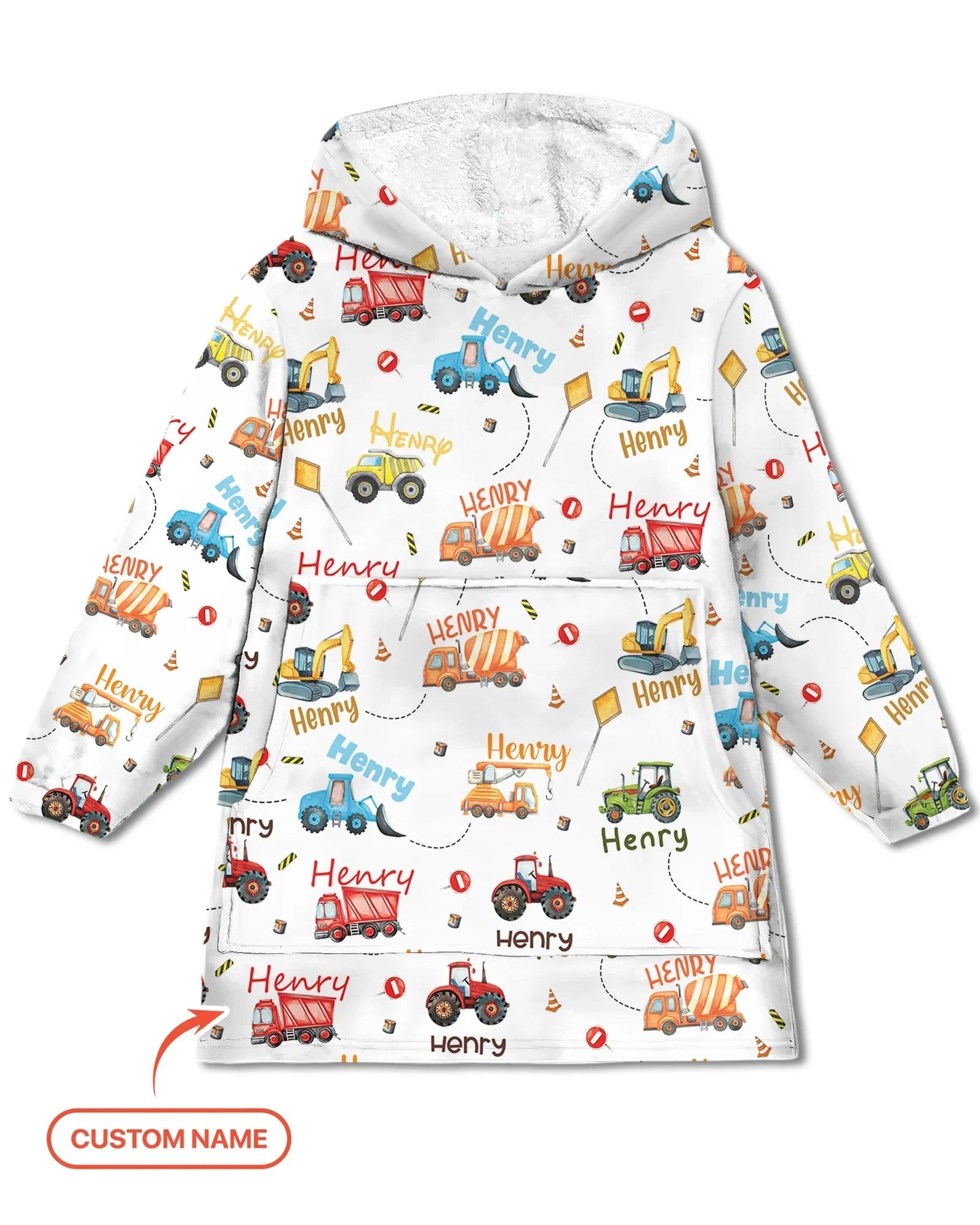 Construction Vehicles Custom Name Blanket Hoodie