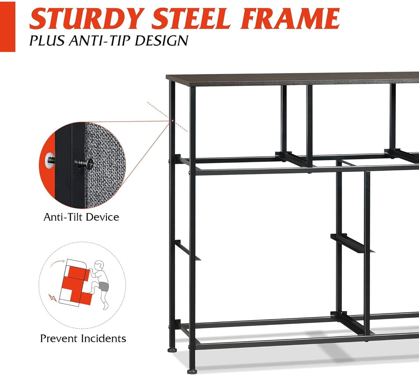 Dark Grey Dresser TV Stand With Fabric Drawers For 45 Inch TV