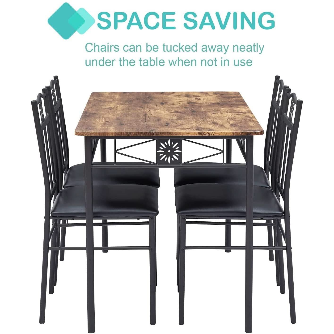 Dining Table Set For 4 With Wood Top Table And Stowable Chairs In Retro Brown