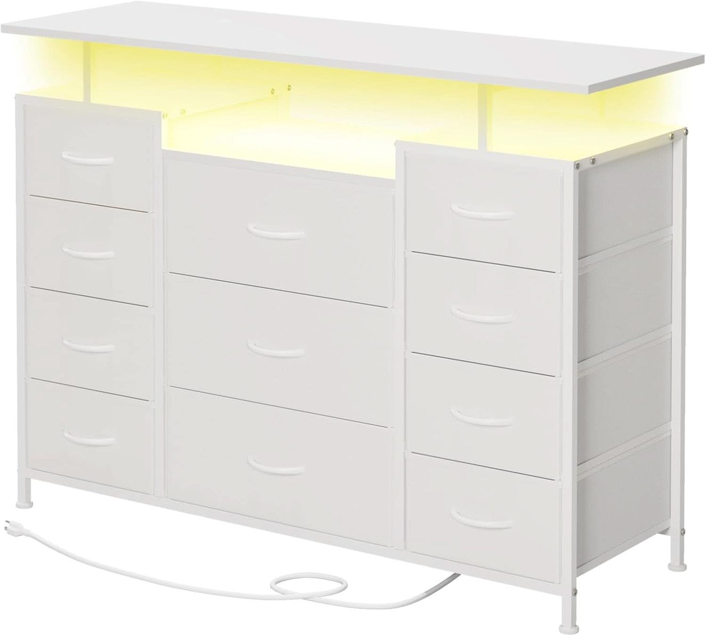 11 Drawer Dresser With Fabric Drawers And Charging Station For Bedroom Storage And Organization
