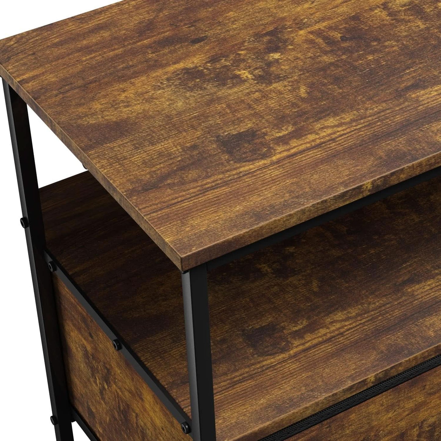 2 Drawer TV Stand Chest For Living Room With Open Shelf And Fabric Drawers For Media Storage