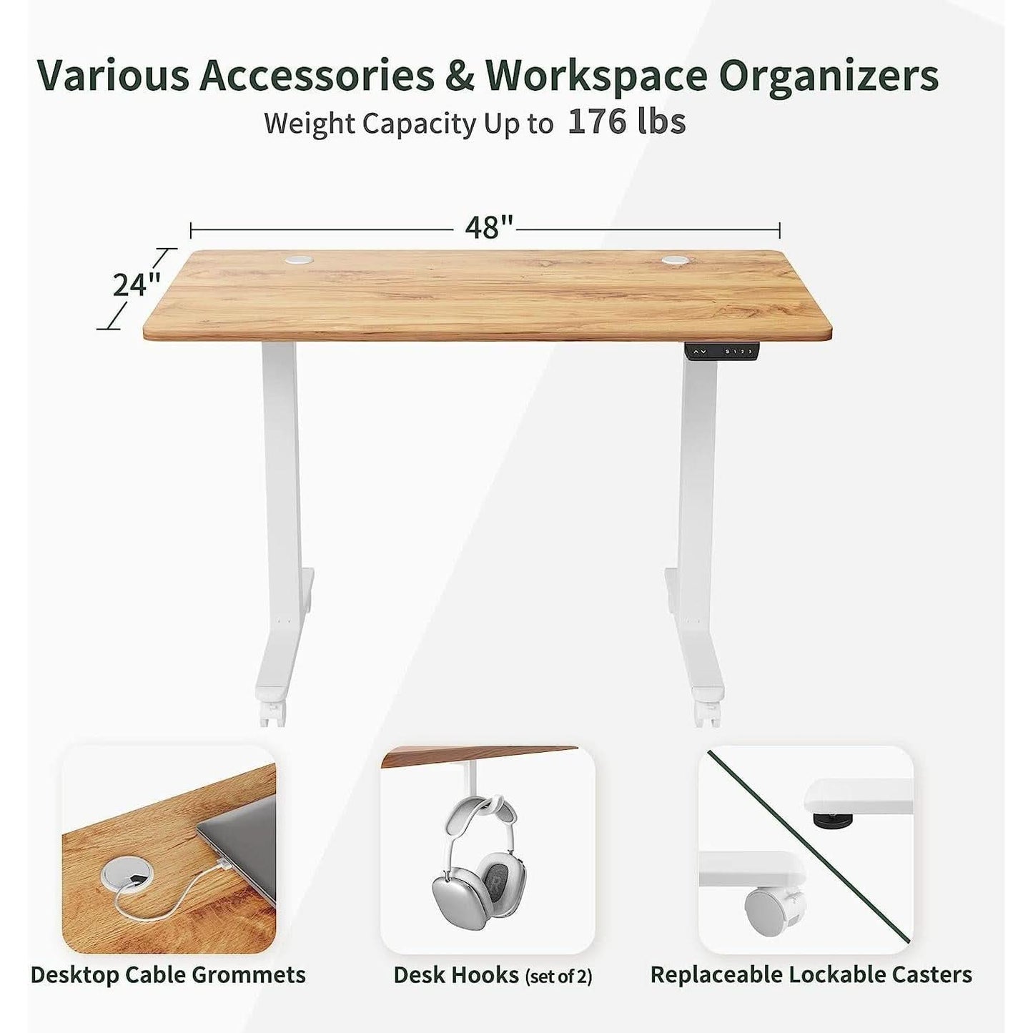 Electric Height Adjustable Office Desk 48x24 Inches Anti Collision