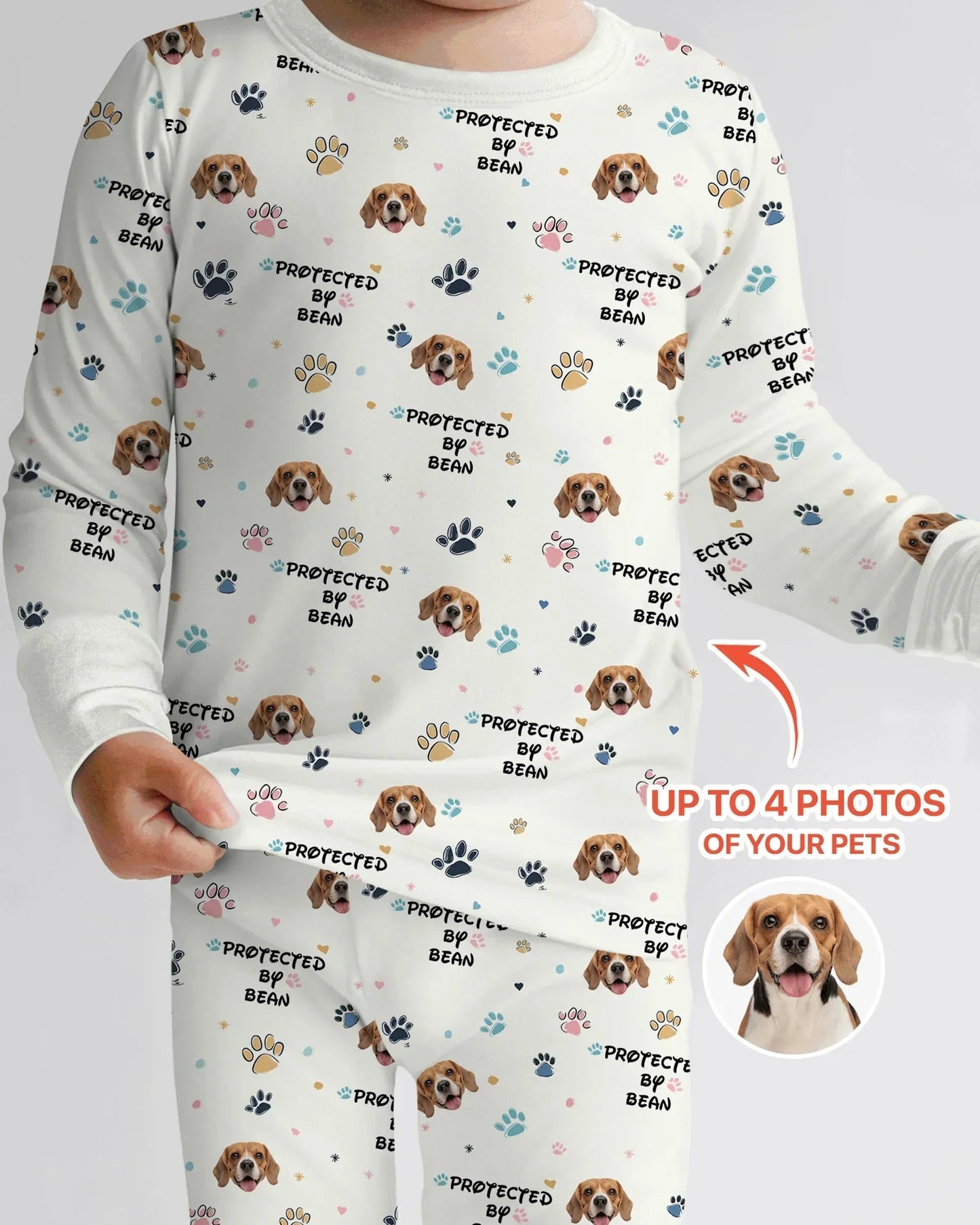 Custom Dogs Photo "Protected By" Two Piece Long Sleeve Pajama Set