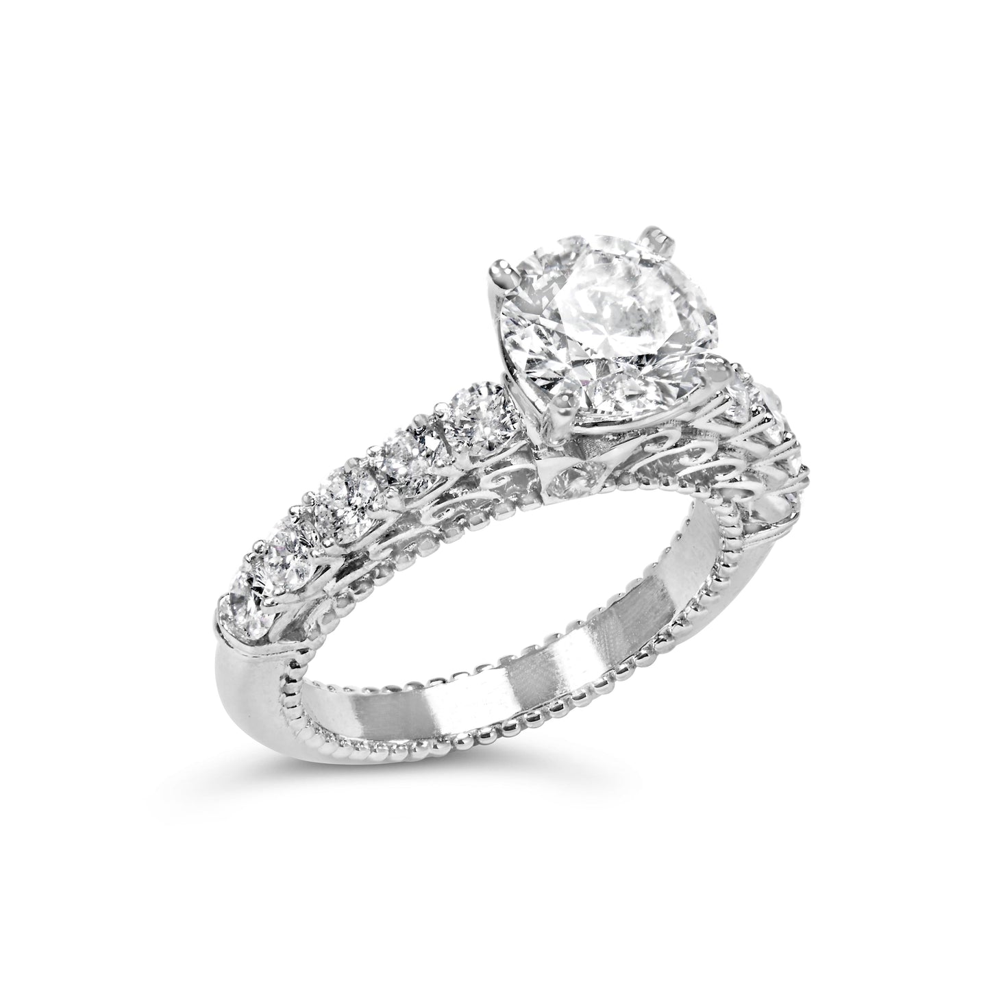 14K White Gold 3 1/5 Cttw Lab Grown Diamond Vintage Style Engagement Ring - Size 7