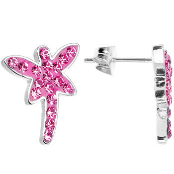 Pink Ferido Crystal Dragonfly Stud Earrings