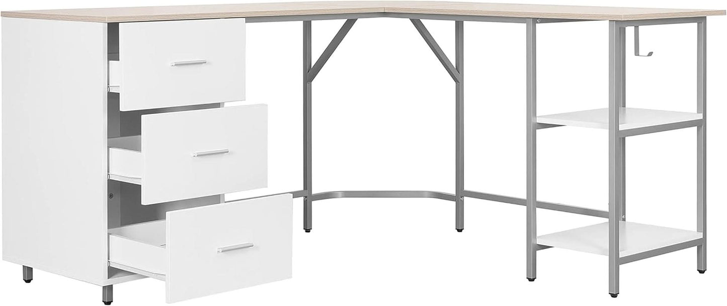 L Shaped Desk Two Toned With Drawers And Open Shelf Home Office