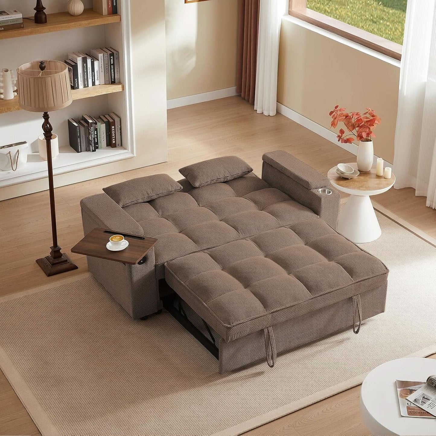 65 Inches Durable Convertible Sleeper Sofa ChocolateBrown
