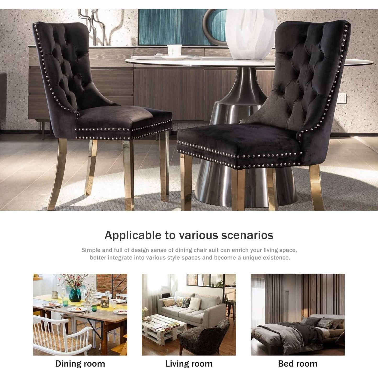 Velvet Wingback Dining Chairs Set Of 6 Mid Century Modern