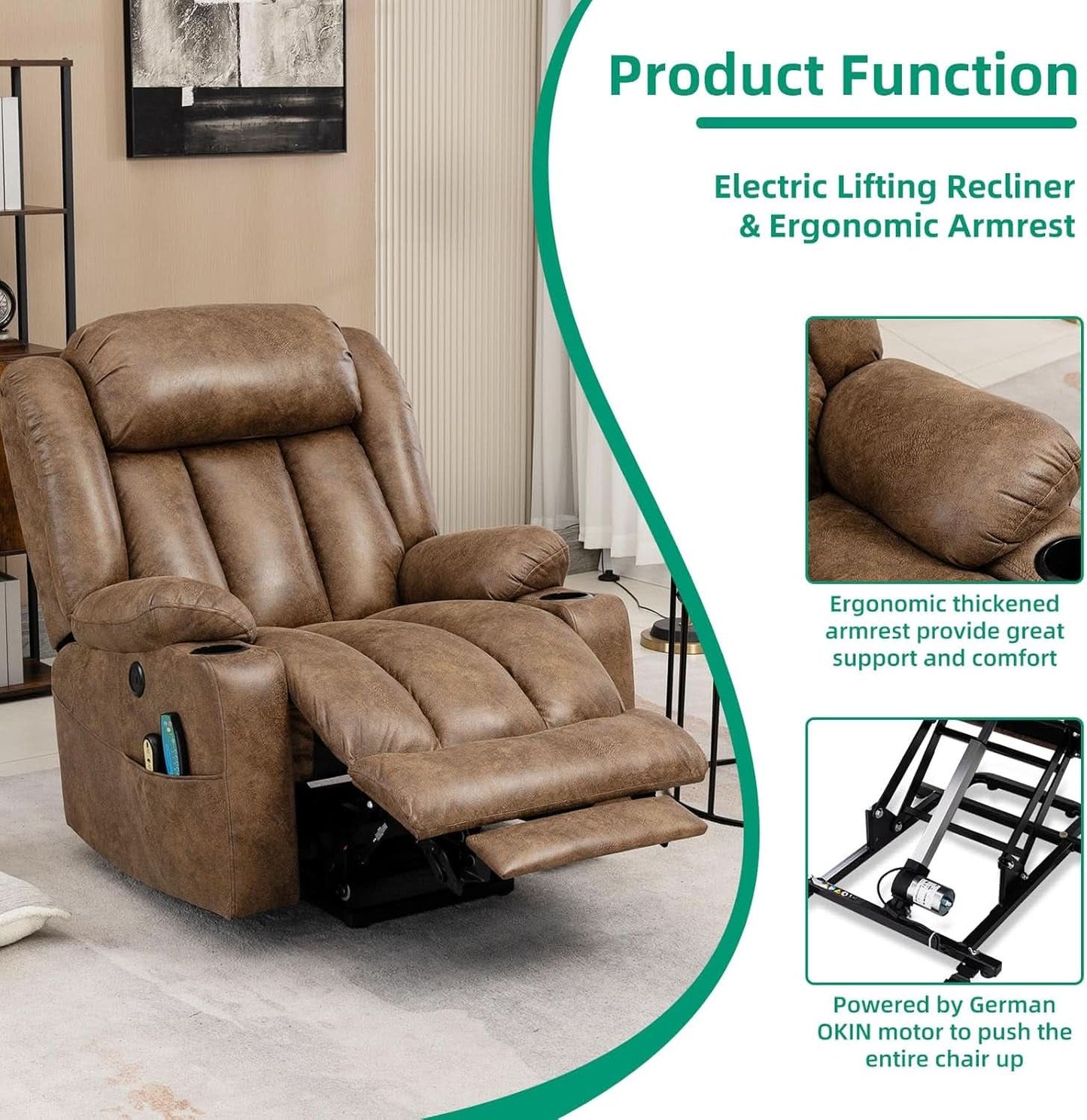 Tall Man Lift Recliner With Massage For Extended Comfort