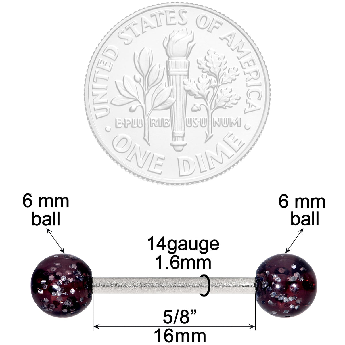 Grade 23 Solid Titanium Black Glitter Acrylic Barbell Tongue Ring