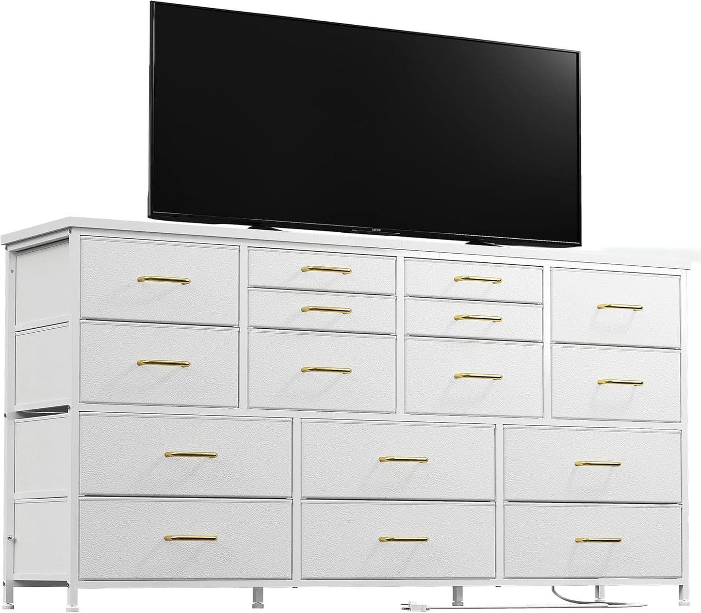 White Dresser TV Stand With Power Outlet And USB 51In Wide