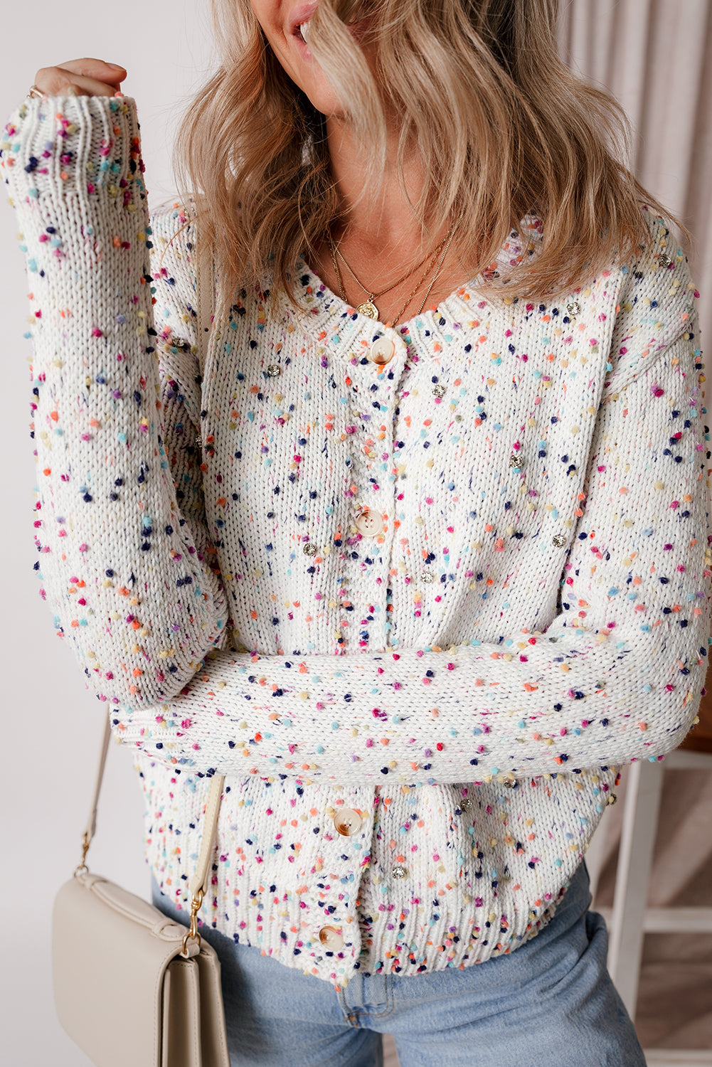 Vienna Rhinestone Decor Confetti Sweater