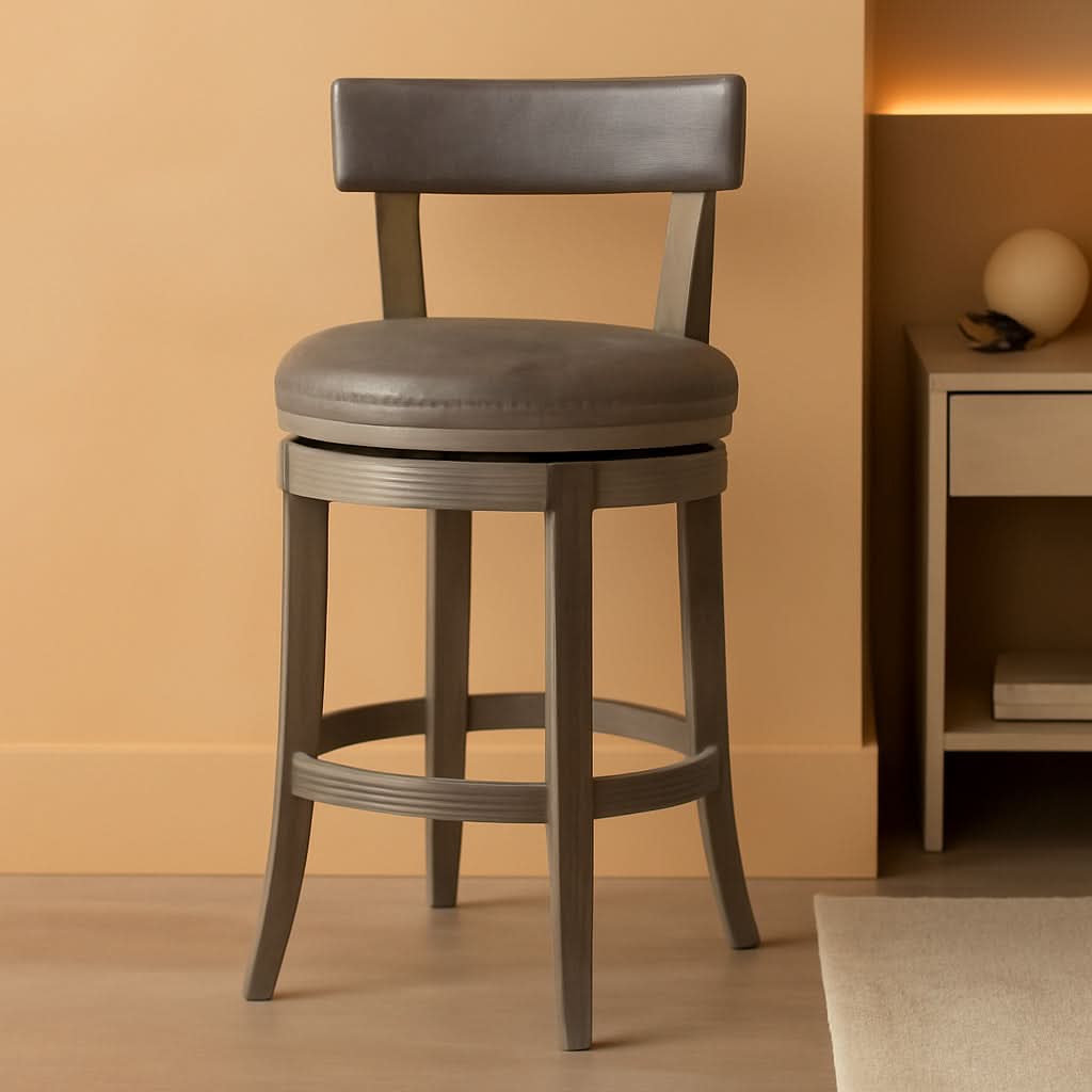 Alexander 31 Inch Rotating Bar Stool Reclaimed Oak Finish Vegan Leather Seat