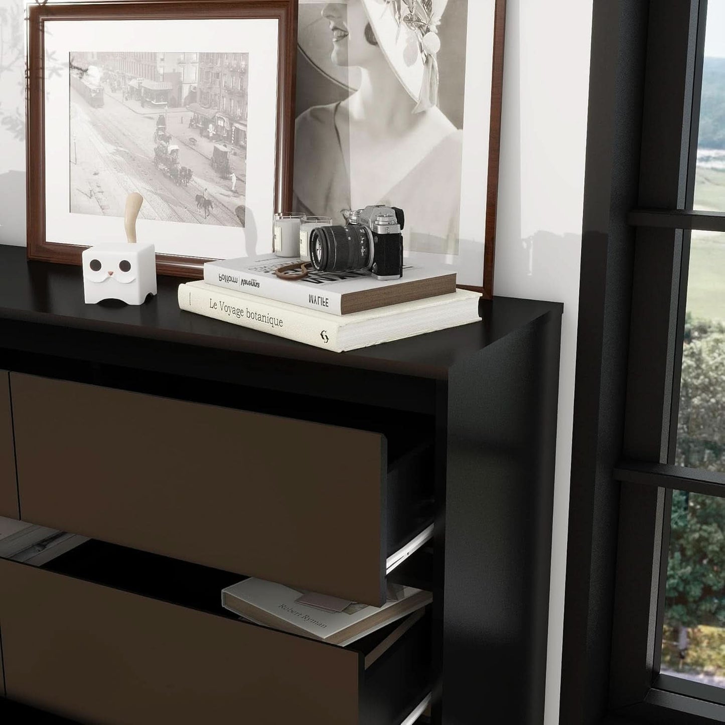 Black 9 Drawer Wood Dresser Cabinet Large For Bedroom