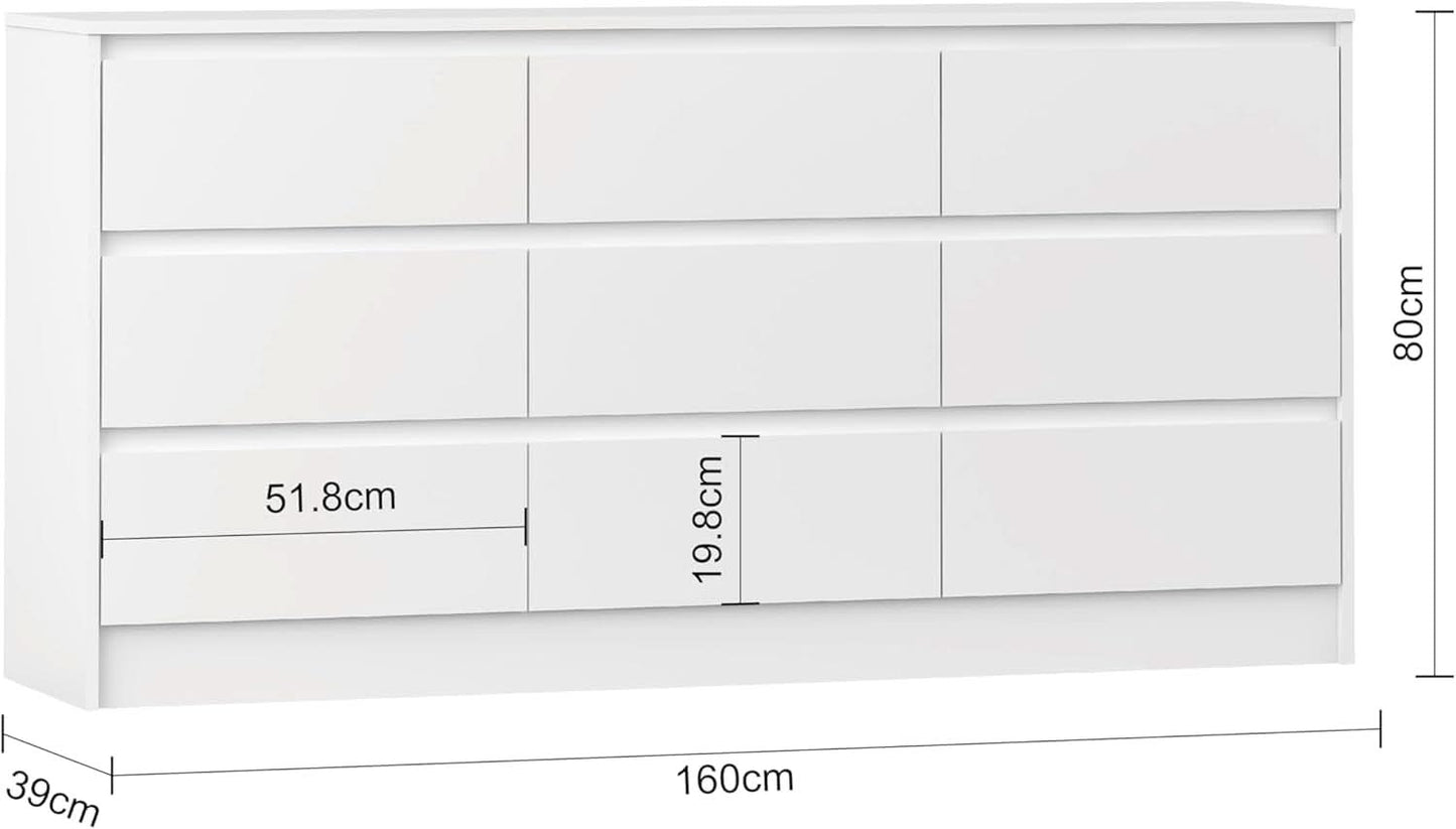 White 9 Drawer Dresser With Large Storage Capacity For Bedroom