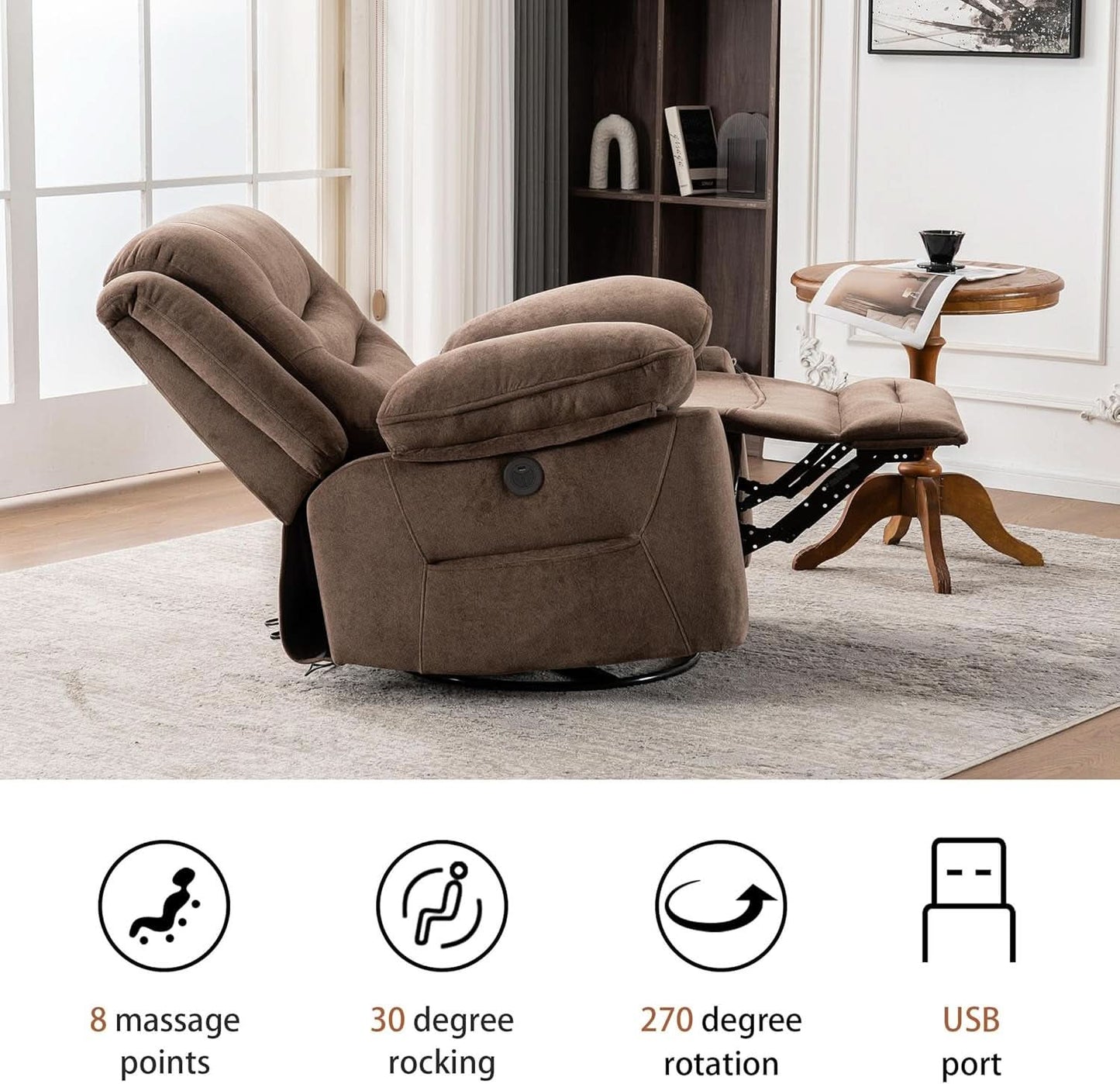 Large Power Recliner With Massage And USB Charging
