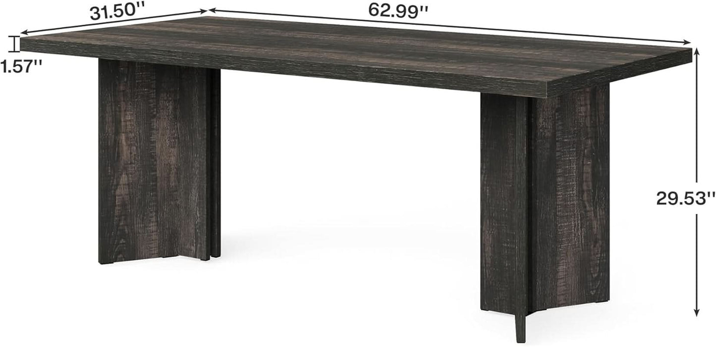 63 Inch Dark Gray Dining Table Farmhouse Rectangular