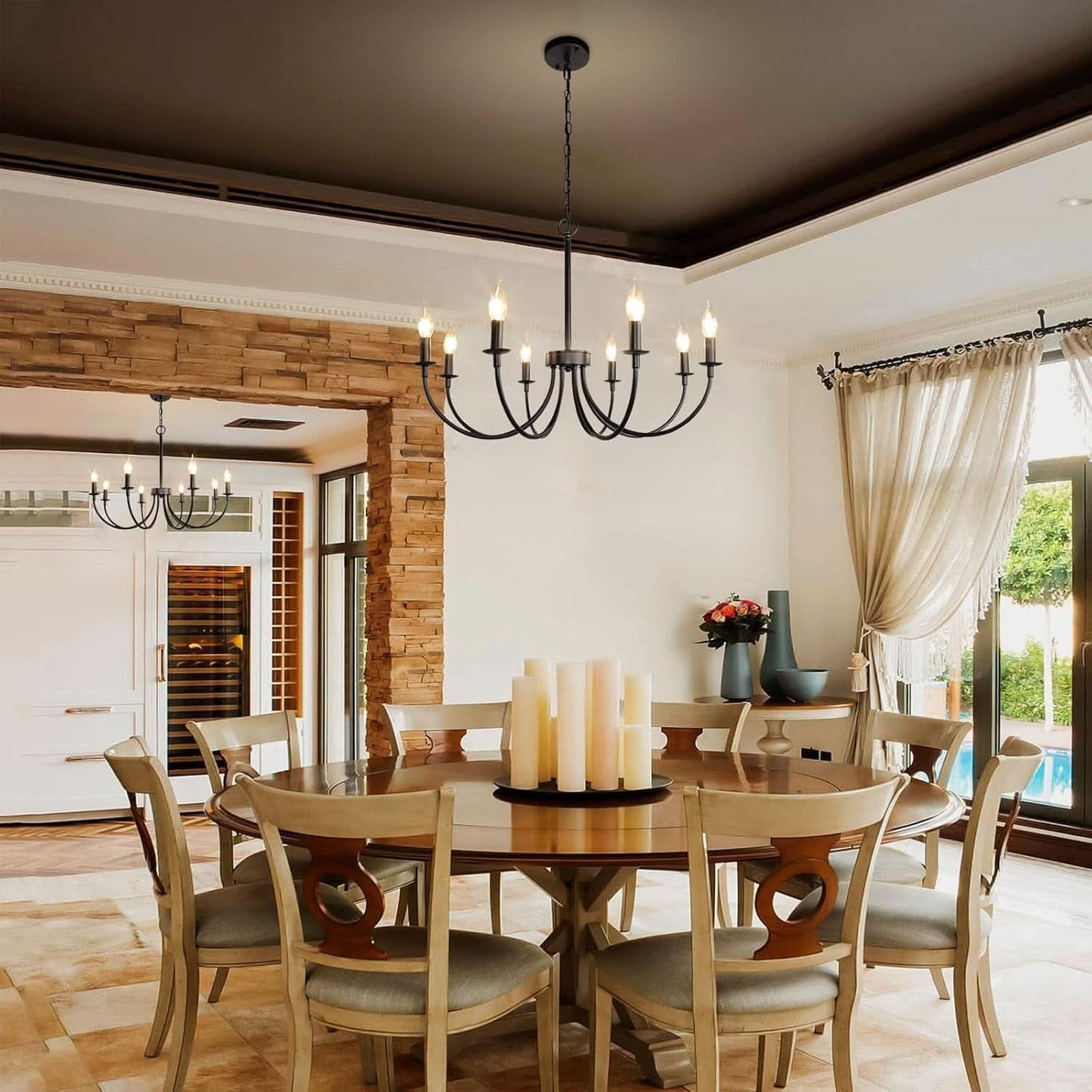 8 Light Matte Black Farmhouse Chandelier For Dining Room