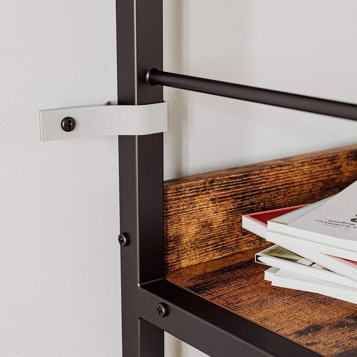 Industrial Ladder Shelf 5 Tier Bookshelf Rustic Brown