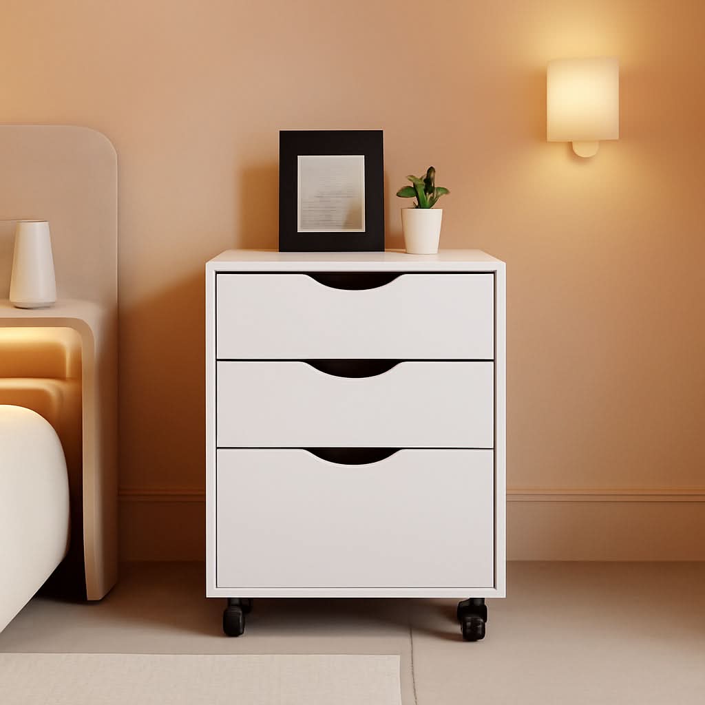 White Mobile File Cabinet 3 Drawer Office Storage Organizer