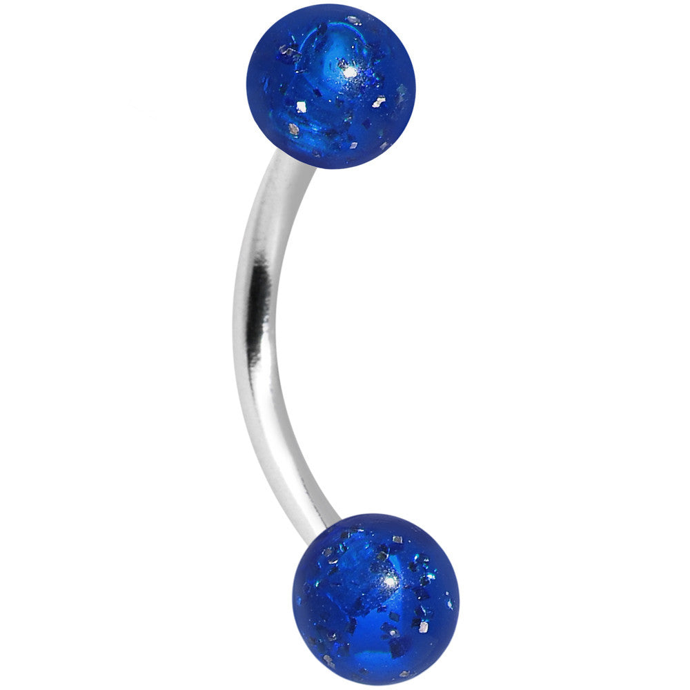 16G 5/16 Blue Acrylic Glitter Eyebrow Ring