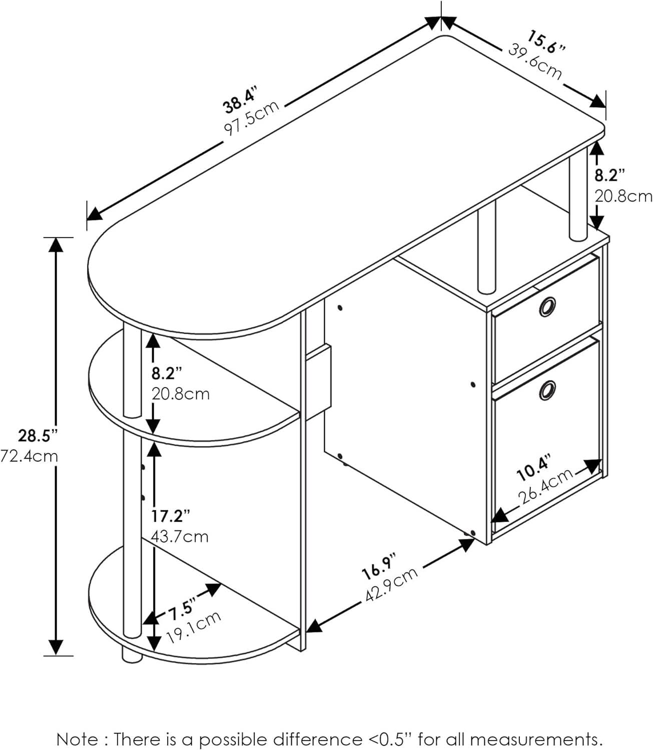 Jaya Computer Study Desk With Storage Americano Chrome
