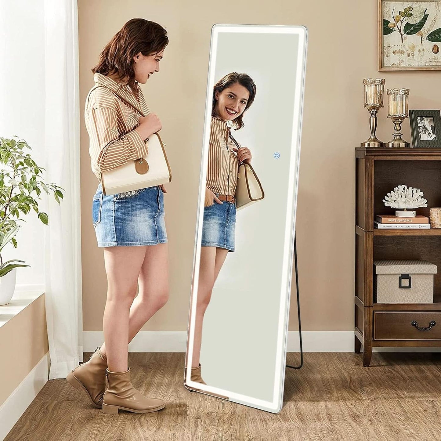 LED 20x63 Full Length Mirror With 3 Color Lights For Bedroom