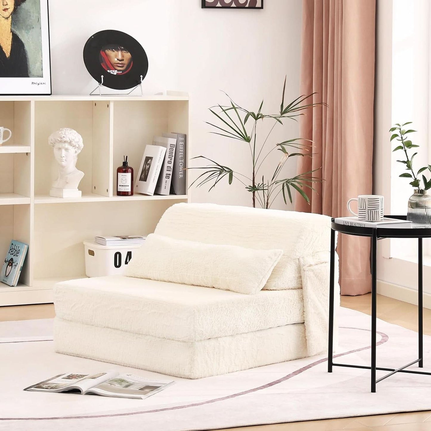 Multifunctional Sleeper Sofa Bed Single Size Beige