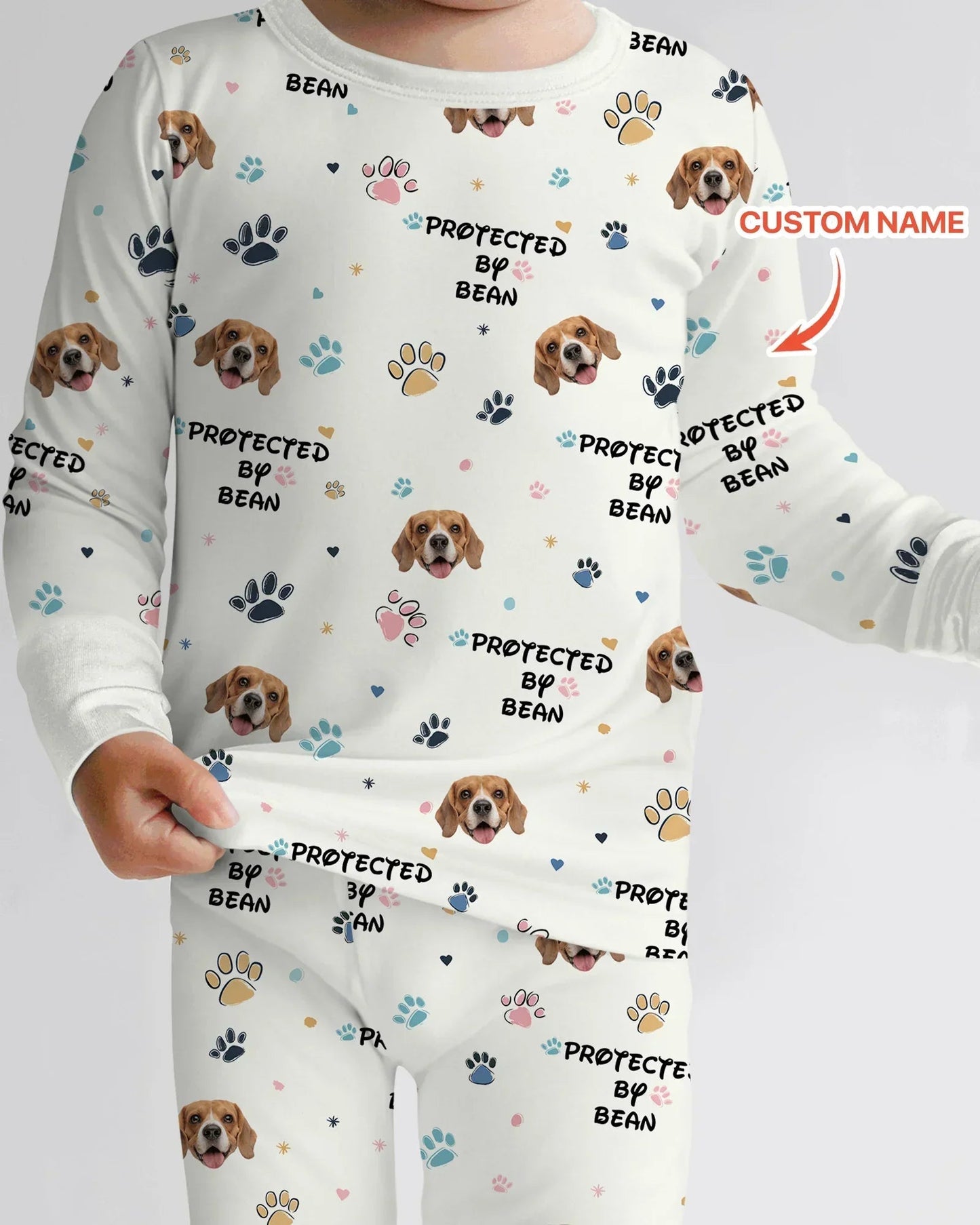 Custom Dogs Photo "Protected By" Two Piece Long Sleeve Pajama Set