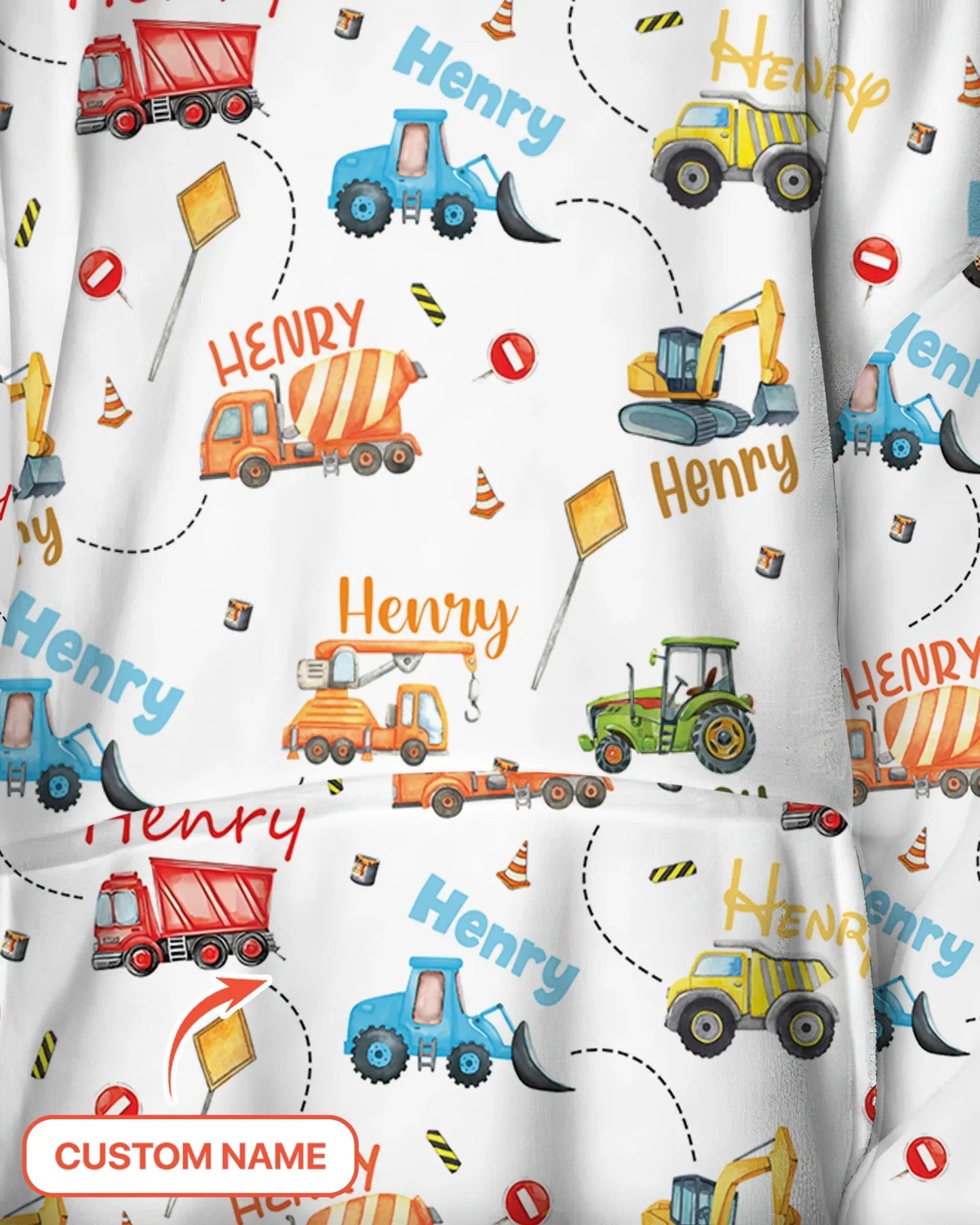 Construction Vehicles Custom Name Blanket Hoodie