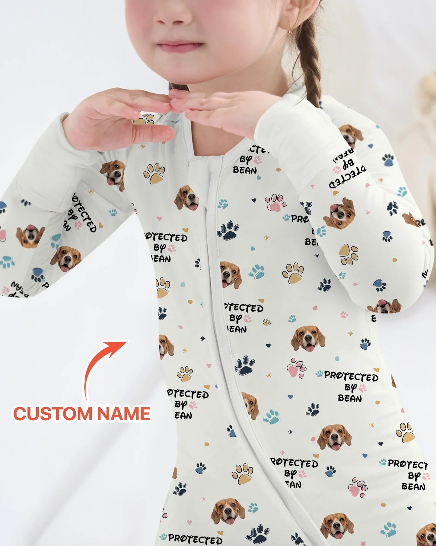 Custom Dogs Photo "Protected By" Convertible Zippered Romper