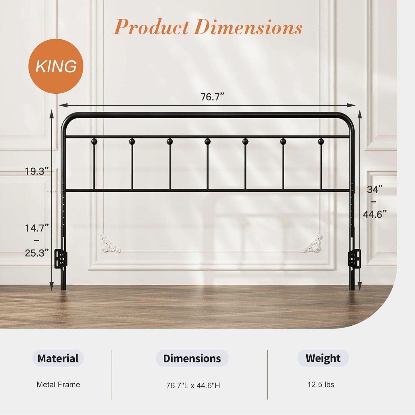 Adjustable Metal King Size Headboard With Victorian Style