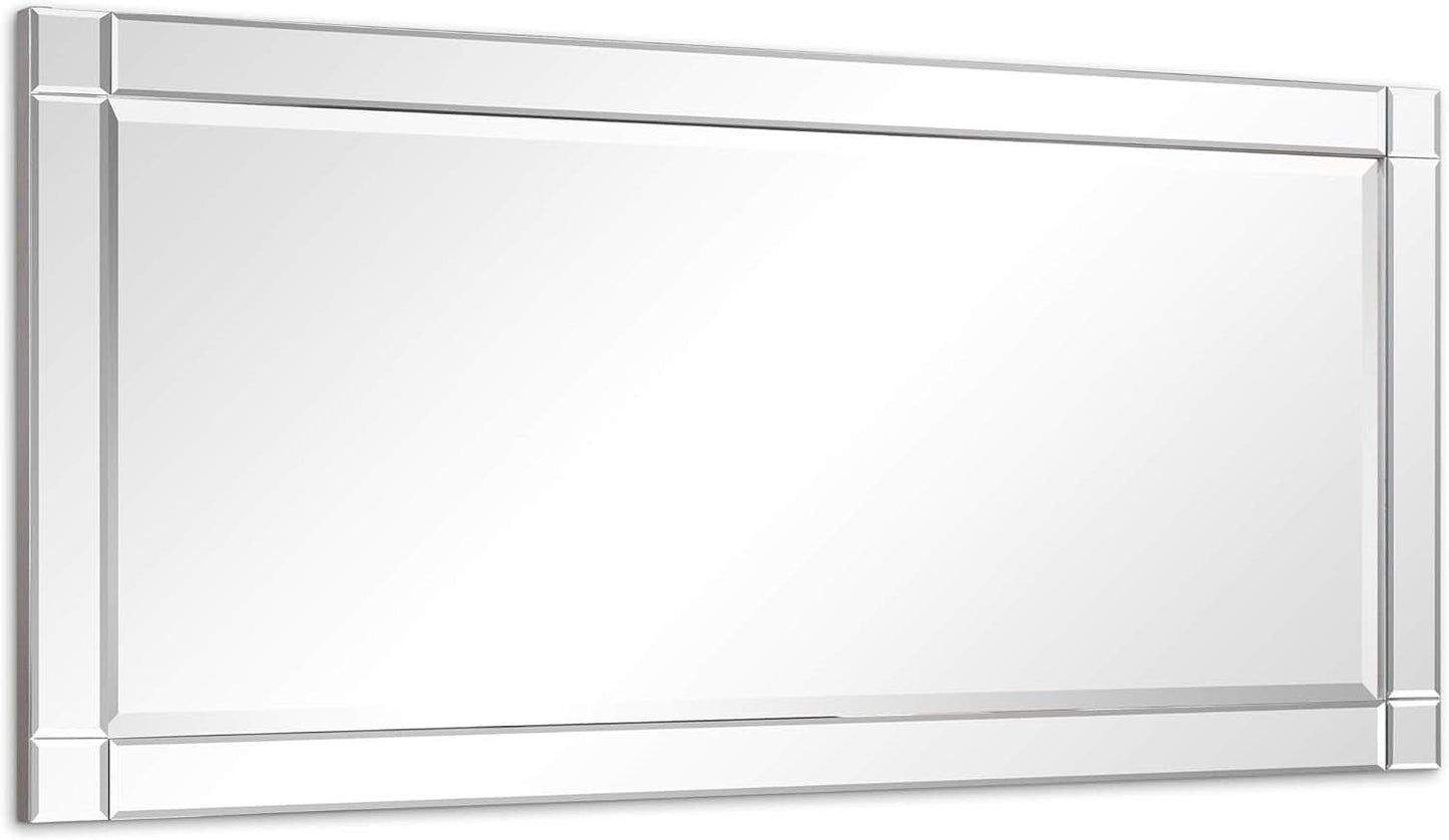 Modern Squared Corner Rectangle Wood Wall Mirror 24 x 54