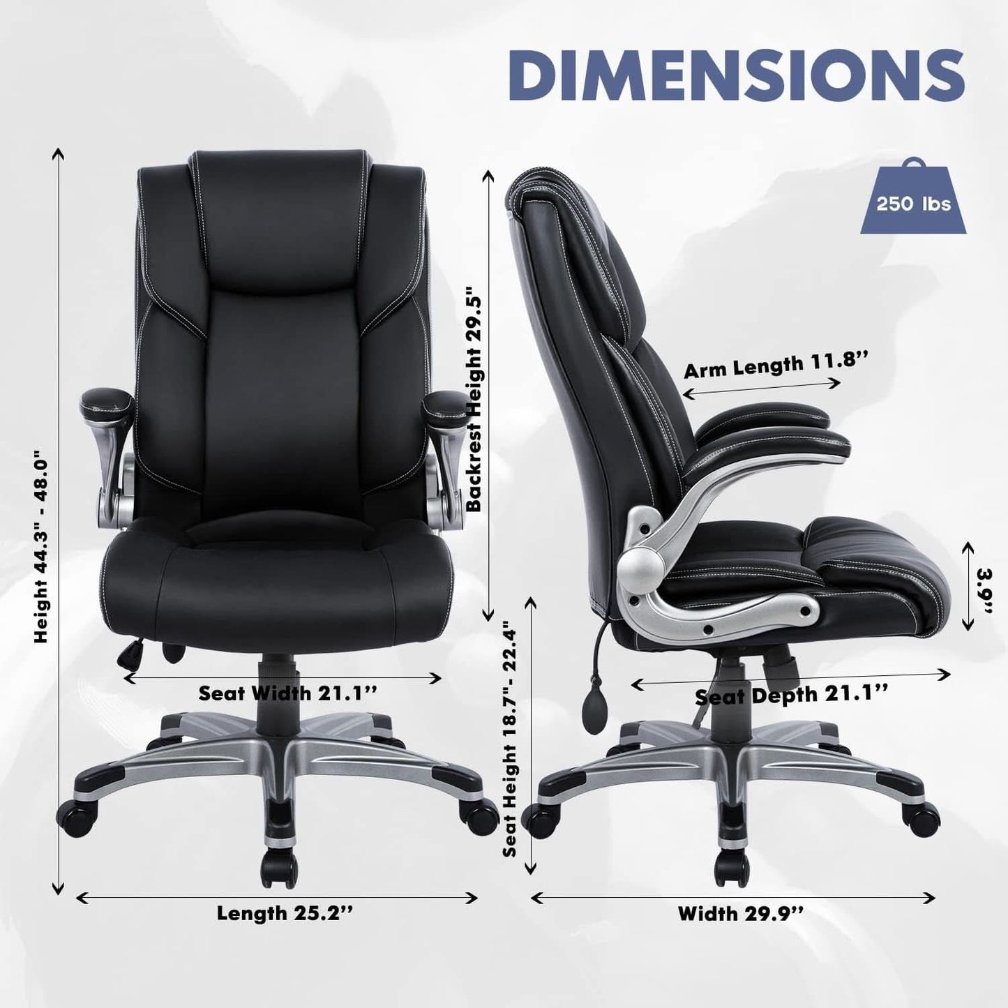 Black Leather Executive Office Chairs 2 Pack With Flip Arms