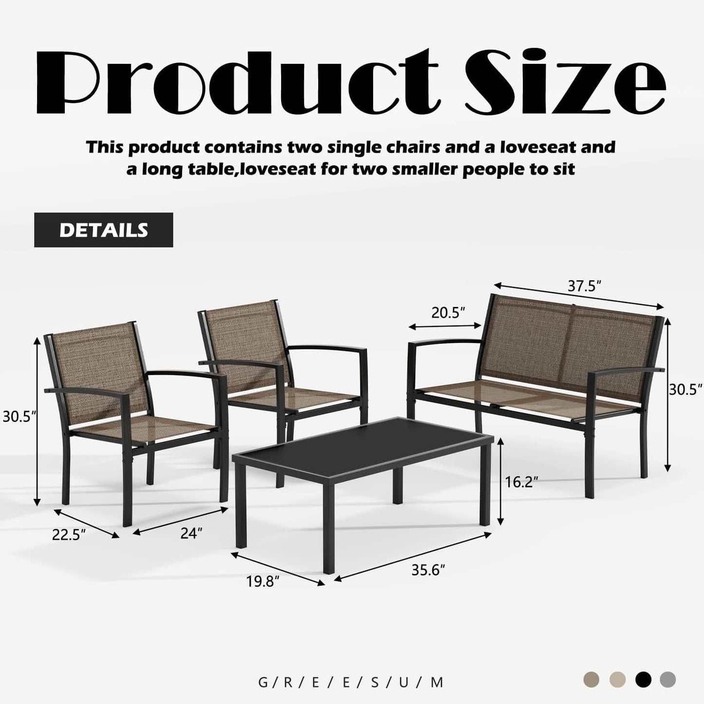 4 Piece Patio Furniture Set With Glass Coffee Table Brown
