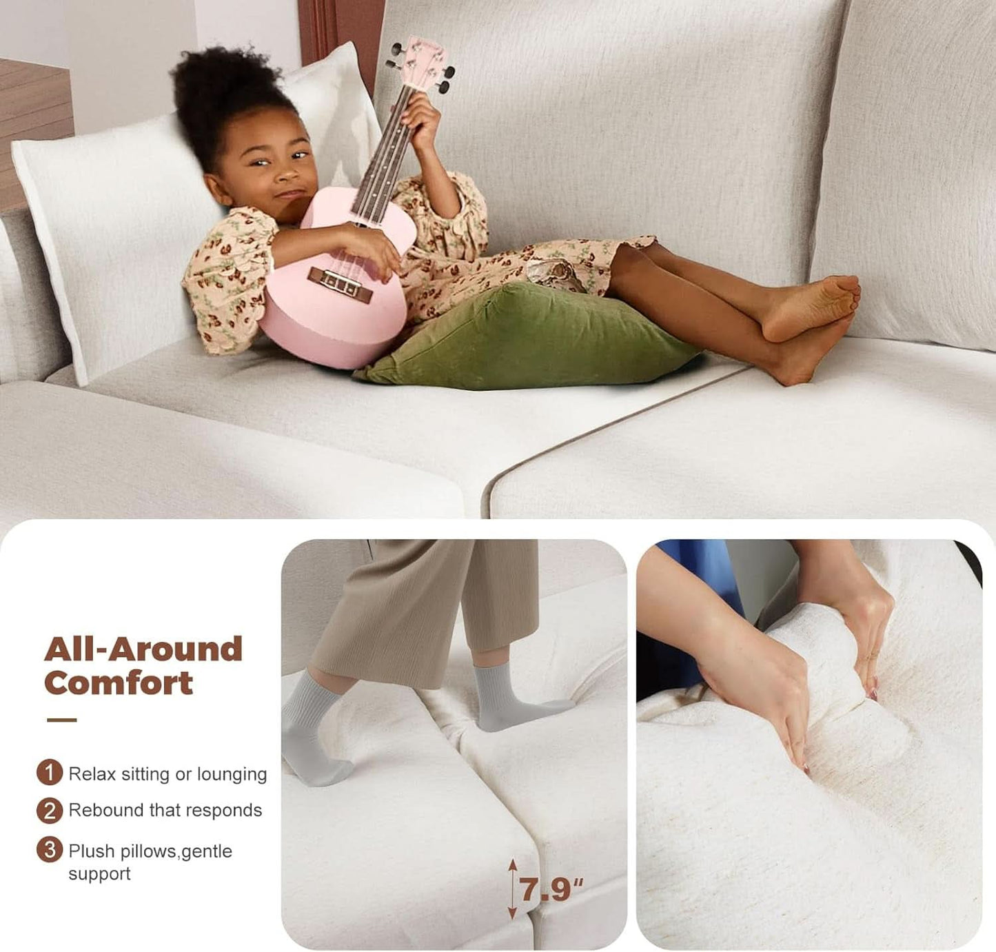 White Upholstered Accent Chair With Removable Backrest