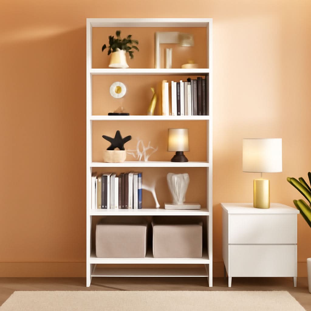 Tall 70.8 Inch Bookcase 5 Tier Heavy Freestanding White