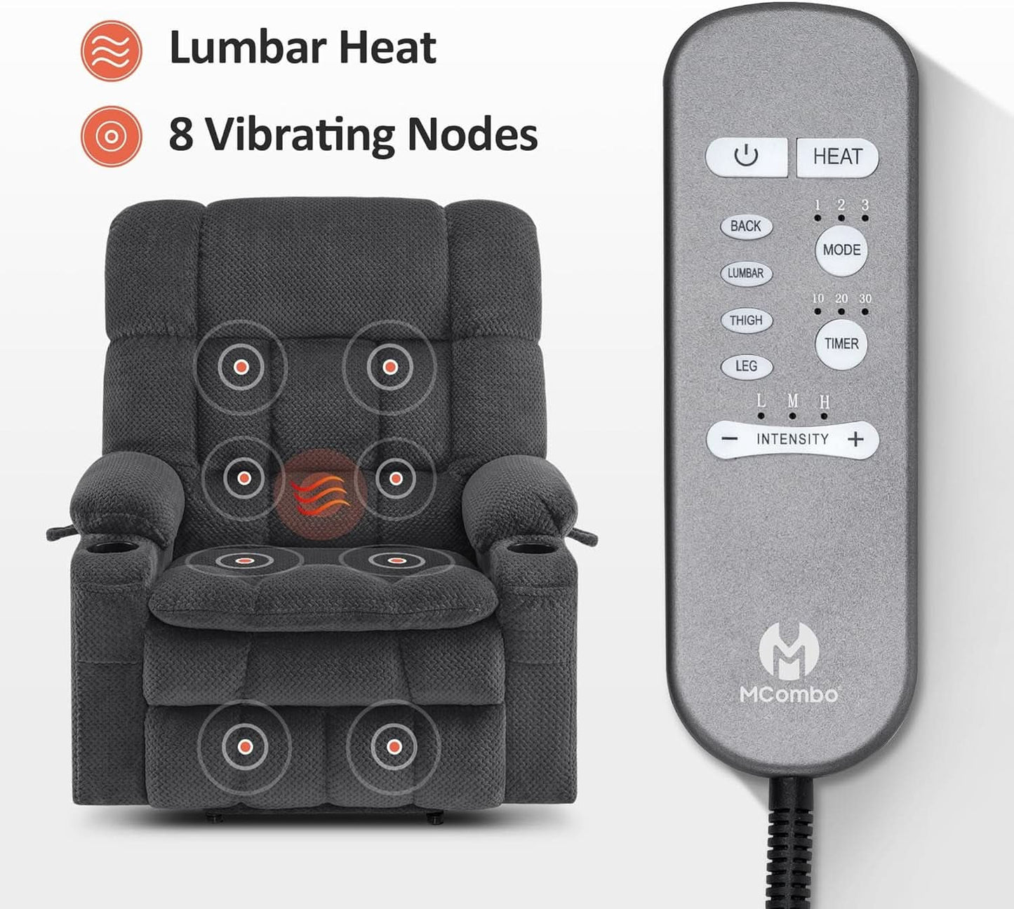 Dark Grey Wide Power Lift Recliner With Massage And USB