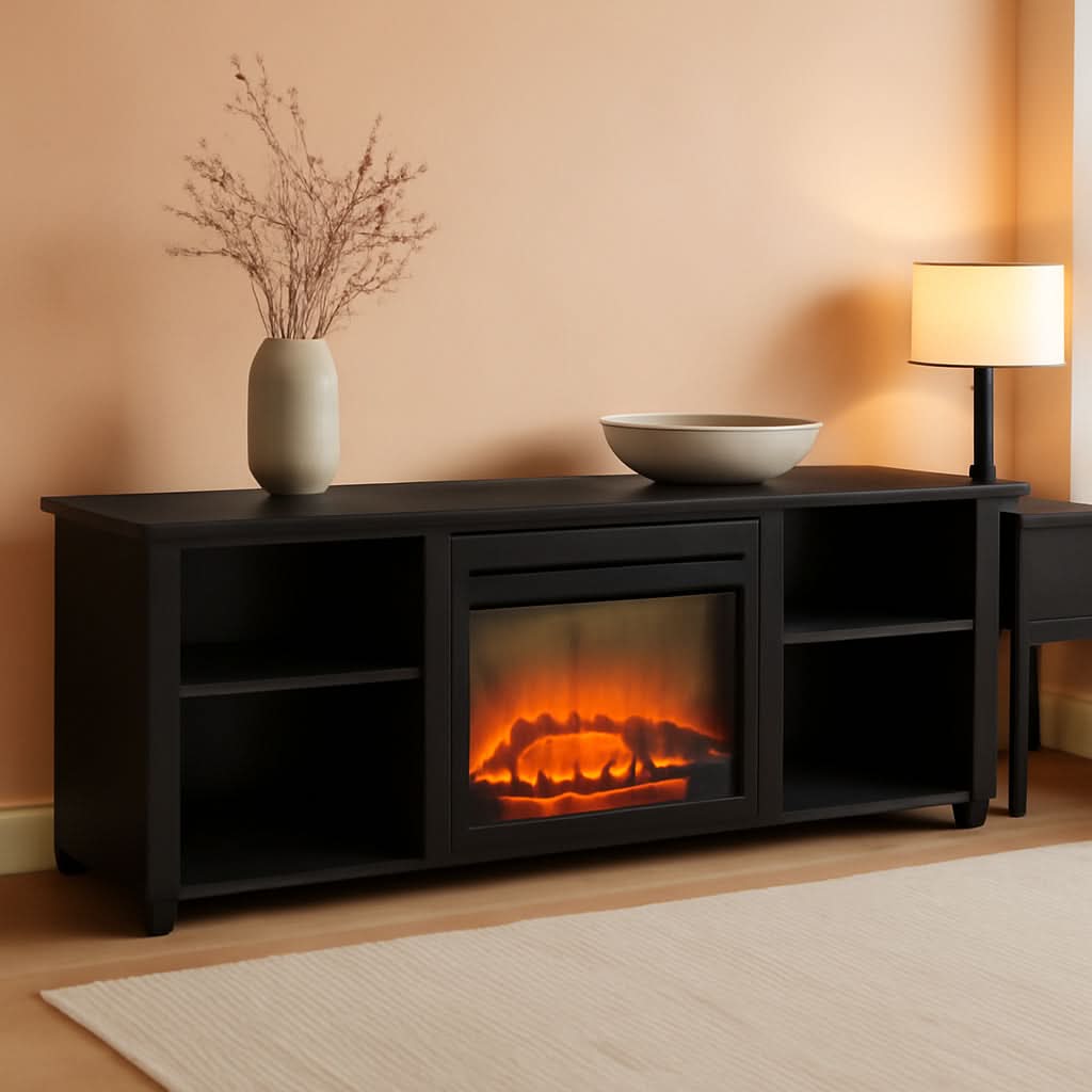 70 Inch TV Stand With Electric Fireplace Americano Finish