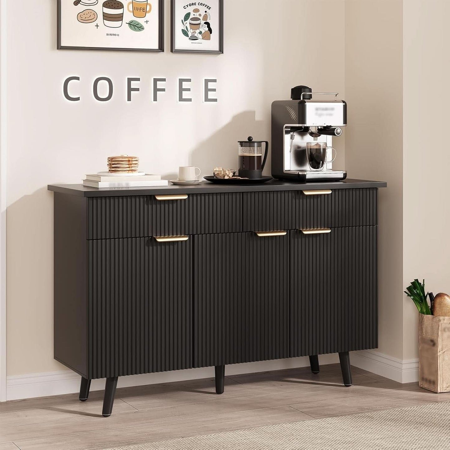 47In Black Sideboard Buffet Cabinet With Adjustable Shelves