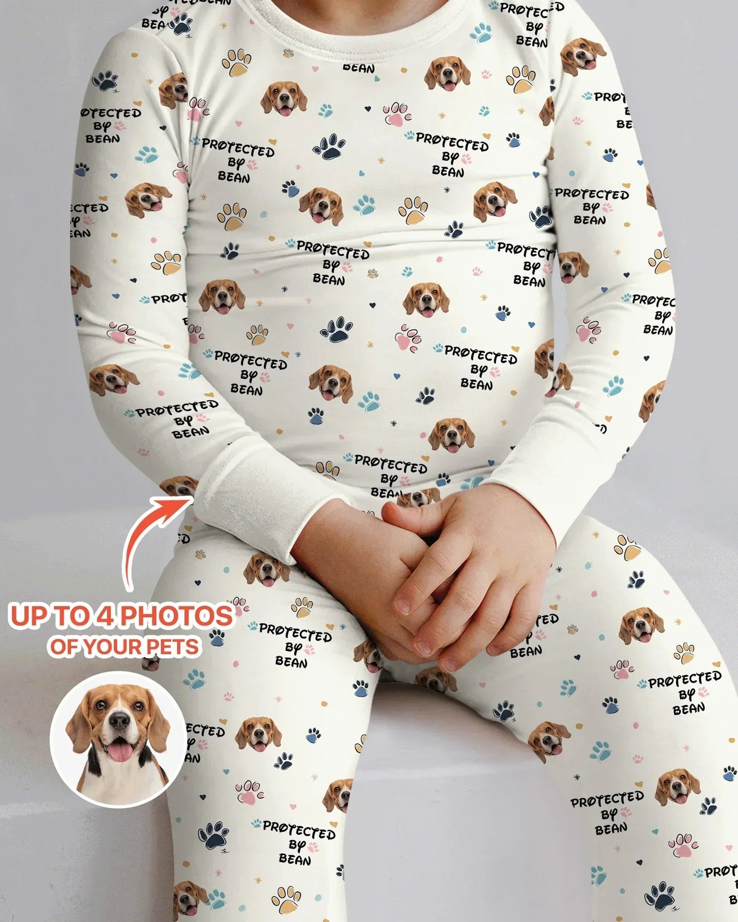Custom Dogs Photo "Protected By" Two Piece Long Sleeve Pajama Set