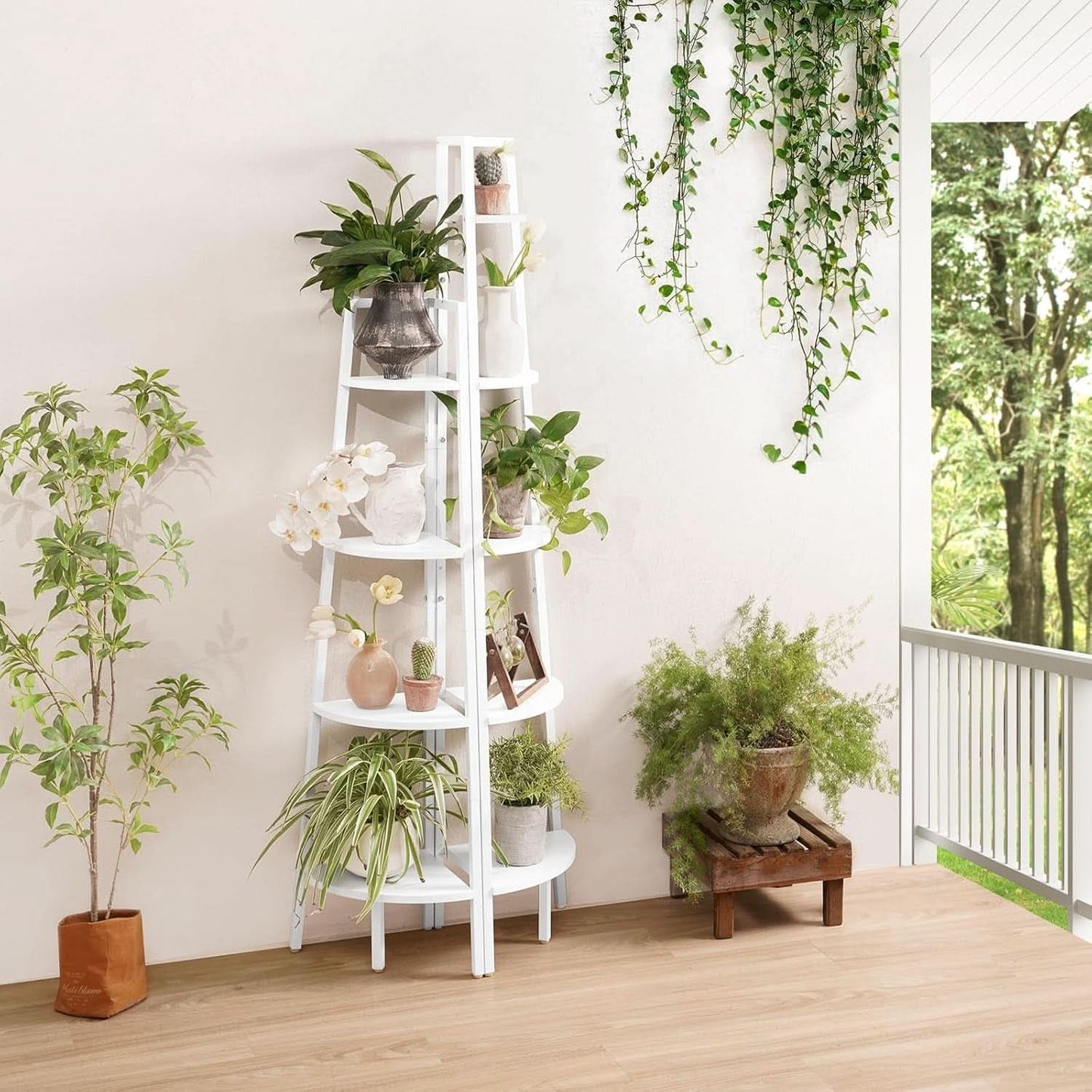 4 Tier Corner Shelf With Metal Frame Tall Bookshelf