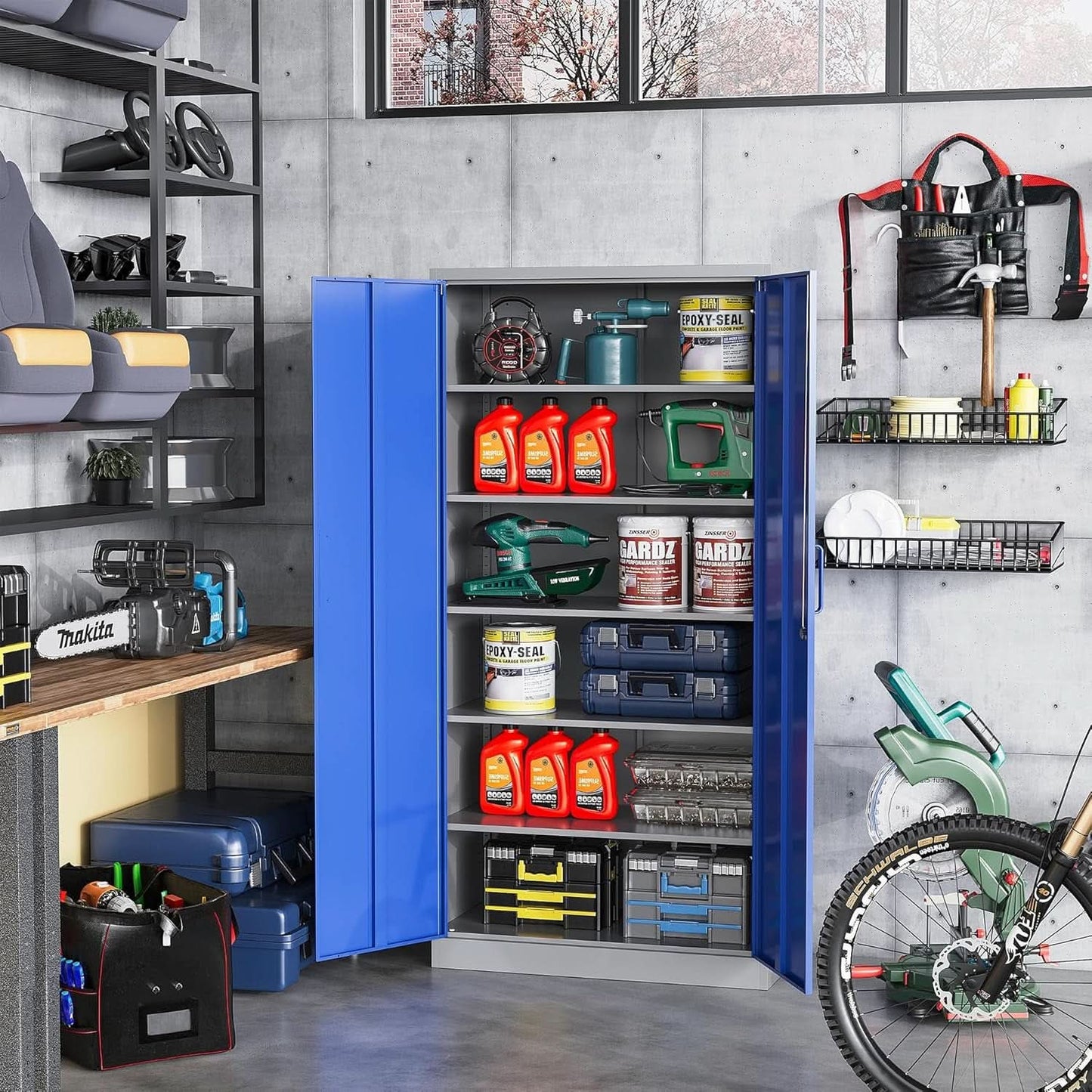 Lockable 71 Inch Metal Garage Storage Cabinet For Home Office