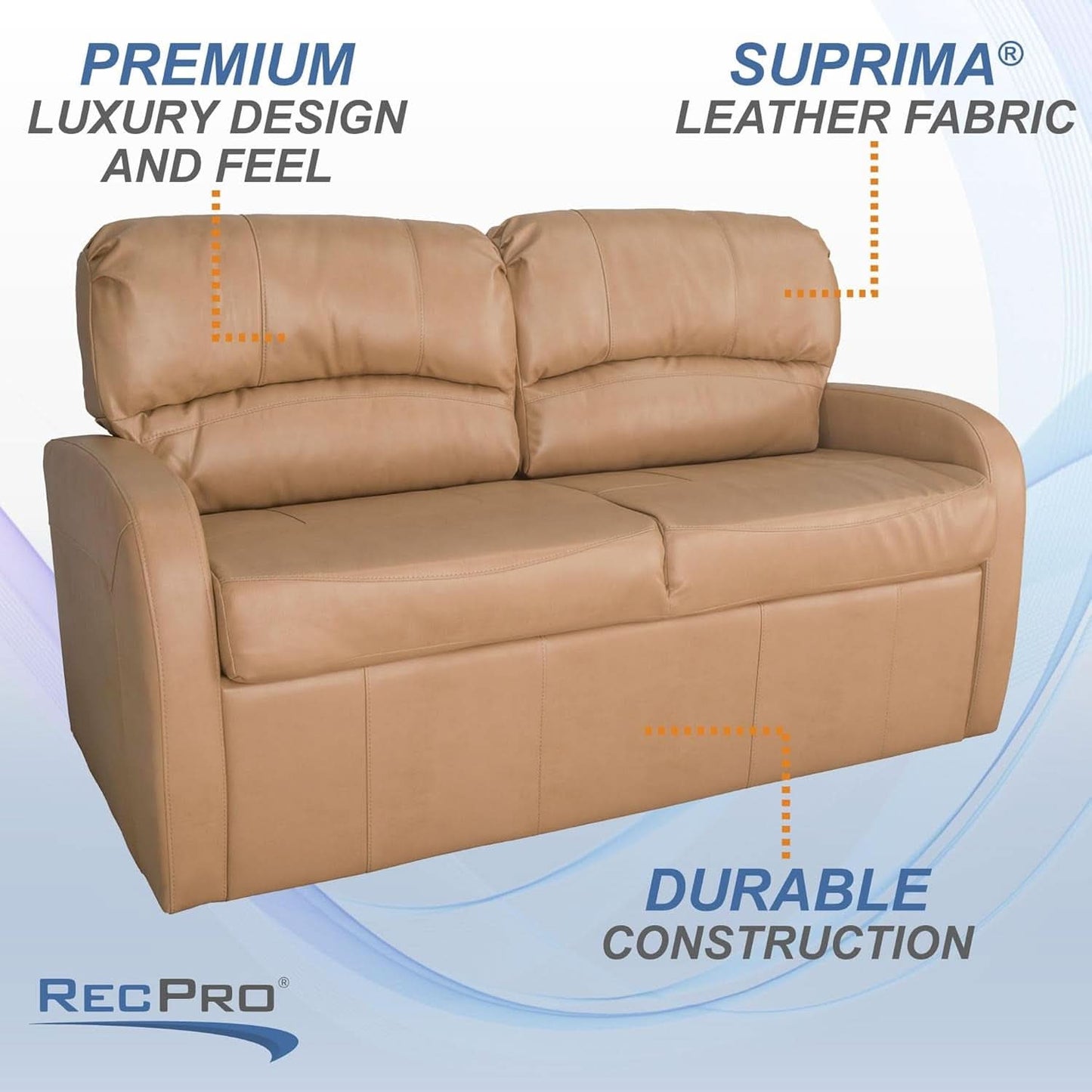 65 Inch Jack Knife RV Sleeper Sofa Toffee Leather PUPro Plus