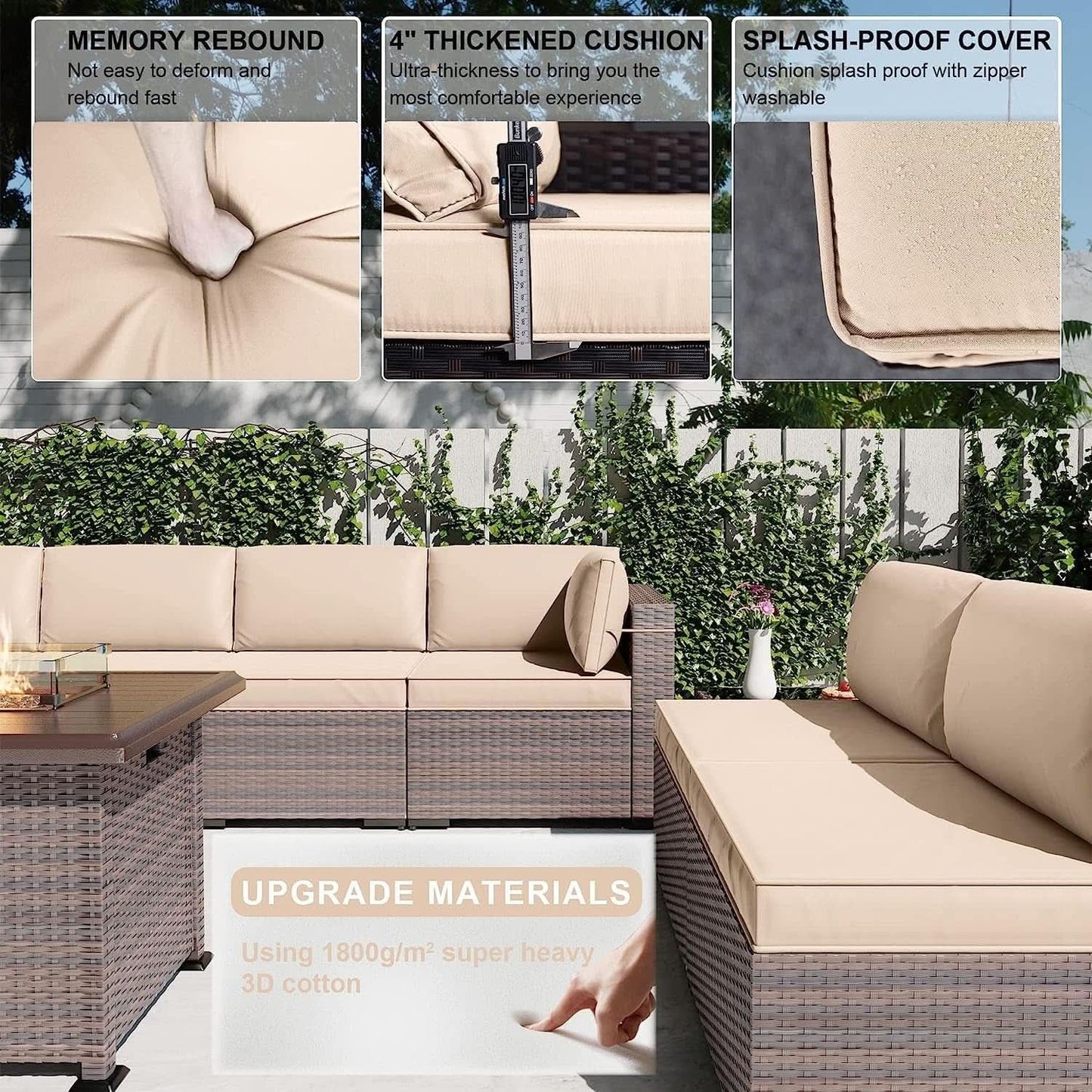13 Piece Outdoor Patio Furniture Set with Fire Pit